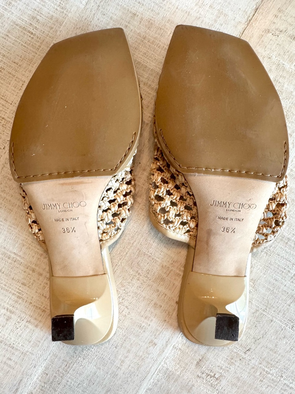Jimmy Choo Orly Raffia Kitten Heel Mule Sandals Barley Beige Woven 36.5 US 6 - Picture 7 of 8